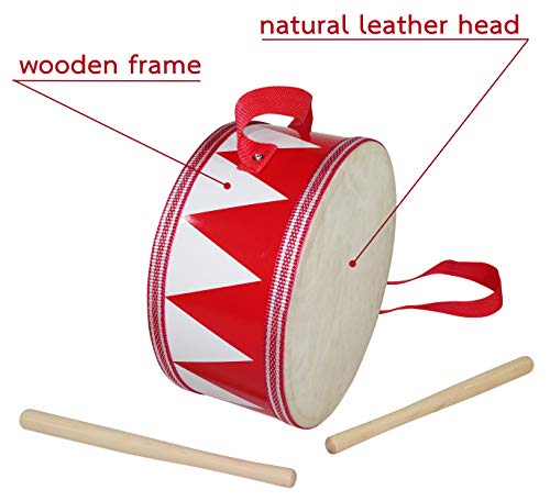 8-Inch Kids Drum - Double Sided Head - 36-Inch Strap - Wooden Drumsticks #TOP3