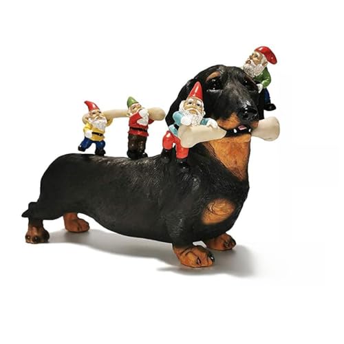 TOPINCN Hundefressende Zwergenstatue, Hundeskulptur aus Kunstharz für Lustige Gartendekoration, 24 cm Hoch, für Rasen und Terrasse (#2)