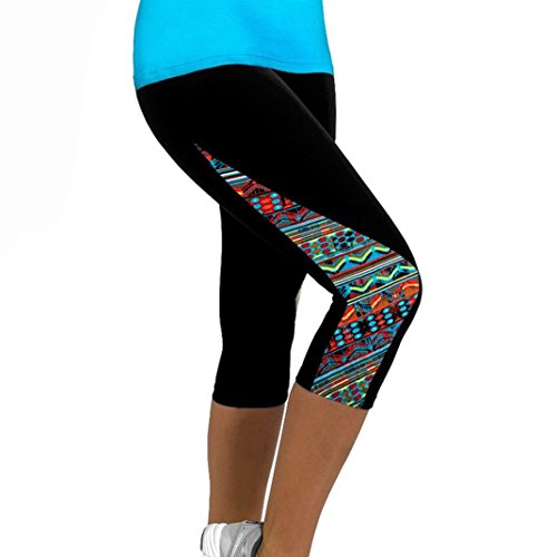 Leggings Deportivos Mujer Cortos,Mallas Mujer Leggins Leggings de Running Polainas de Fitness de Yoga Floral para Mujeres Pantalón 3/4 de señora Gym Slim Recortada (B, M)