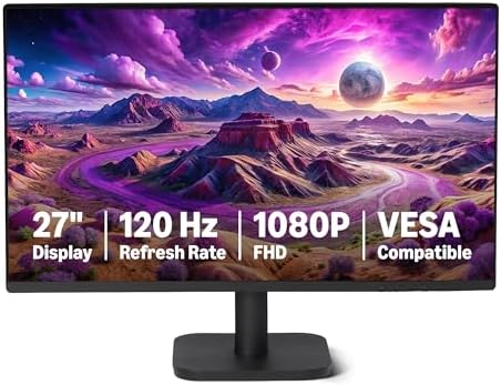 Amazon Basics 27-inch (68.58 cm) Computer Monitor, 120 Hz, 1080P, IPS, HDMI, DisplayPort, VESA Compatible for Office, Home
