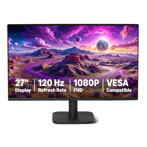 Amazon Basics 27-inch Computer Monitor 120 Hz, 1080P, HDMI, DP, VGA, VESA Compatible for Office,Home