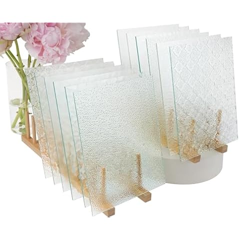 CHICSHIS 12-Pack Textured Transparent Stained Glass Sheets – Large 8x10 Inch Classic Art Glass Variety for Mosaic Crafts, Suncatchers & Glass Art Projects Cover