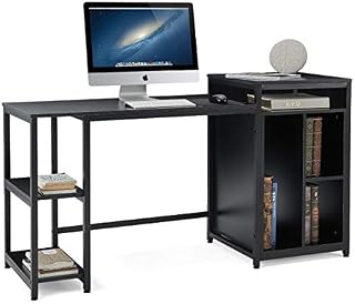 EROMMY Computer Desk with Storage Bookshelves, 150cm Modern Sturdy Writing Desk for Home Office (Black -150cm)