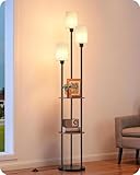 EDISHINE Lampadaire sur Pied pour Salon, Lampe sur Pied LED 3 Flamme avec Étagère et Abat Jour en Lin, Douille E27, Ampoules Incluses, Lampe Moderne pour Chambre et Bureau, 178 cm