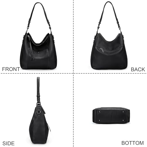 YALUXE Women's Genuine Leather Shoulder Bags Medium Size Handbags Purses with Front Magnetic Pocket, Detachable Dual Straps4