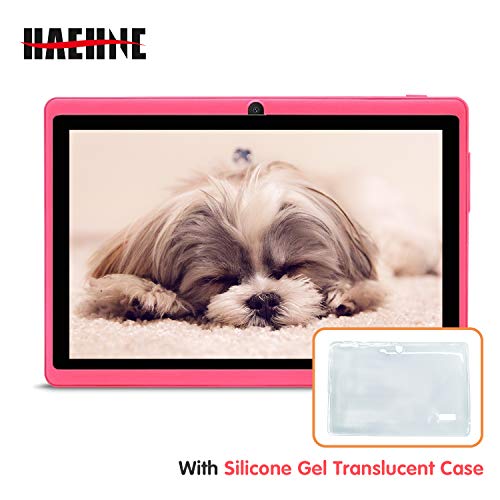 JINYJIA 7 Pouces Tablette Tactile - Google Android 9.0 GMS HD Tablet PC avec étui Translucide en Gel de Silicone, Quad Core 1Go RAM 16Go ROM, WiFi, Bluetooth, Rose
