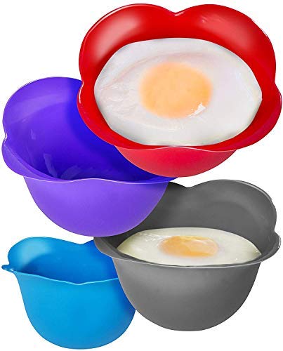 Kitzini Poached Egg Cup. Egg Coddler 4 Set. Bpa Free. Microwave Egg Poacher. Nonstick Egg Pod Perfect Silicone Egg Poacher. Easy To Use & Clean. No Mess. 4 Silicone Egg Molds. Dishwasher Safe #TOP20