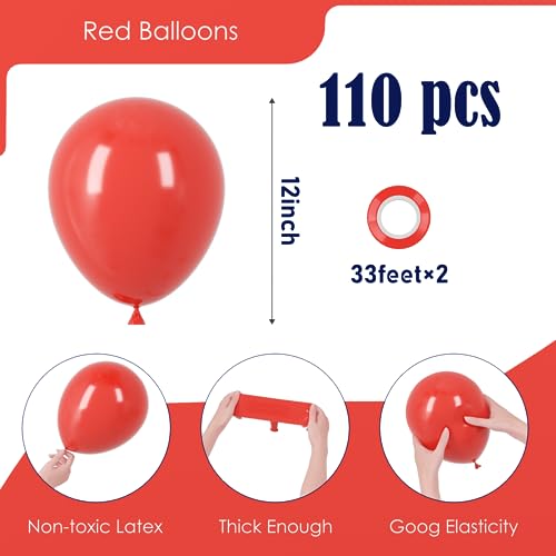 110pcs Red Balloons 12inch Red Latex Party Balloons for Valentine's Day, Graduation, Wedding, Birthday, New Year, Baby Shower, Christmas, Anniversary Party Decorations - Image 4