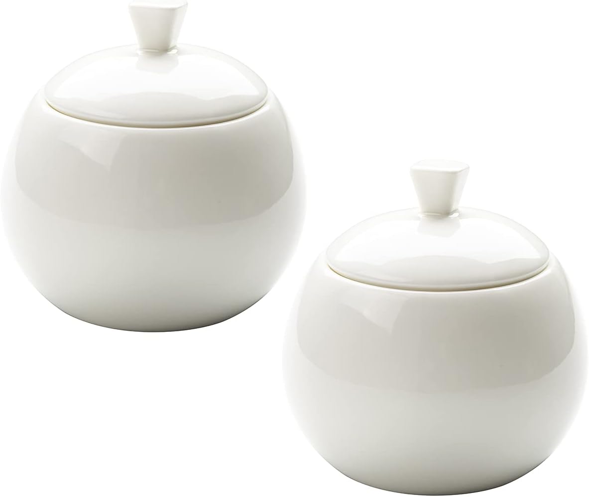 Sizikato Pure White Porcelain Sugar Bowl with Lid, 14 Oz Salt Bowl for Kitchen or Restaurant