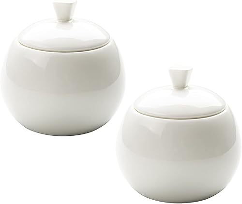 Sizikato Azucarero de porcelana blanca pura con tapa, tazón de sal de 14 onzas para cocina o restaurante