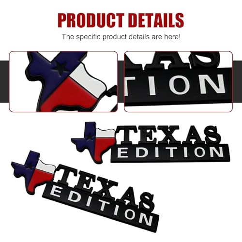 Image of 2 PCS Texas Edition Emblem, Texas State Flag Shape, 6.3 inch x 1.9 inch ABS 3D Car Badge, Self-Adhesive Decal for Fender, Side Door, Universal Fit for Cars, Trucks, SUVs (Black)