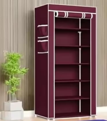 Portable Shoe Rack Organizer, Maroon, 6 Tier Storage with Fabric Cover, Space Saving Closet-image-9