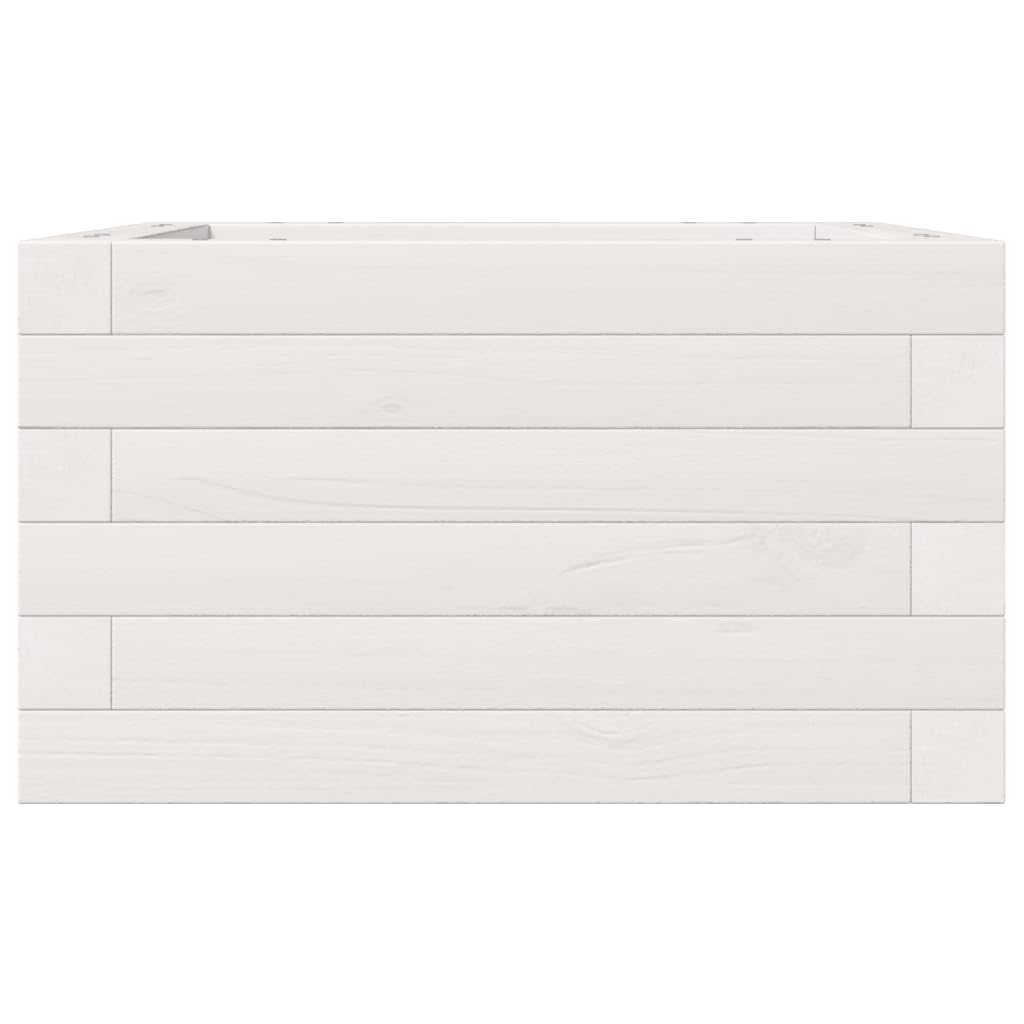 Pflanzkübel Weiß aus massivem Kiefernholz 40x40x23 cm Blumenkasten für Garten Balkon Hochbeet mit offenem Boden zur optimalen Entwässerung und Pflanzenpflege