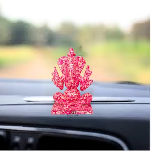 Image of Salvus App Solutions Pink Crystal Ganesh Idol for Car Dashboard & Home Decor | Double Side Face Lord Ganesha Murti | Decorative Dashboard Showpiece for Car, Office & Mandir (2-3 Inch)