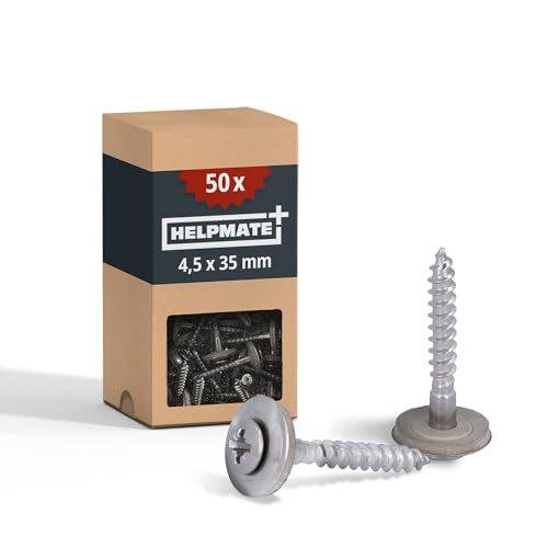HELPMATE – Vis de ferblantier en acier inoxydable A2 – 4,5x35 mm – 50 pièces – PZ2 – DIN 7995 – tête bombée avec rondelle plate et rondelle EPDM
