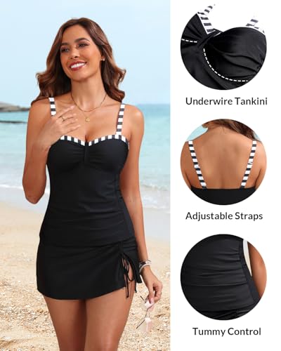 Image of Yonique Womens Underwire Tankini Swimsuits with Skirt Two Piece Bathing Suits Tummy Control Swimwear