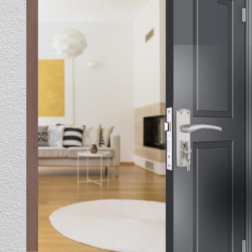 Image of Godrej Mortise Lock | BM 01 Handle Lock Set | 200mm Lockbody | Europrofile Cylinder 60mm Knob from Inside | for Home & Office | Satin Steel Finish | 3 Keys | Double-Throw Deadbolt | 1 Year Warranty