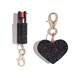 BLINGSTING Self Defense Kit - Professional Grade, Maximum Strength Pepper Spray with UV Marking Dye & Personal Safety Alarm (Black Rhinestone & Black Heart)