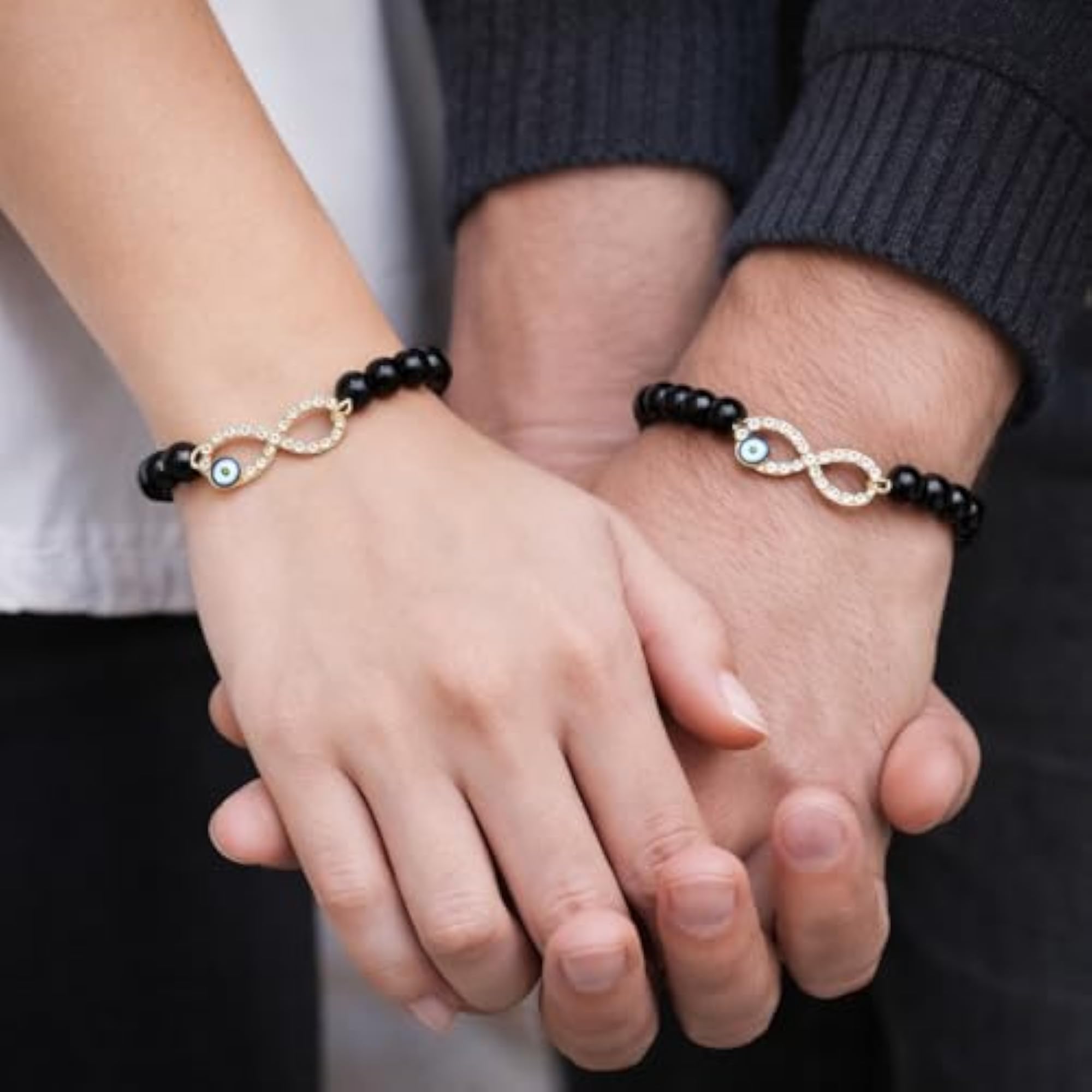 Black Beads Evil Eye Infinity Bracelet for Men & Women