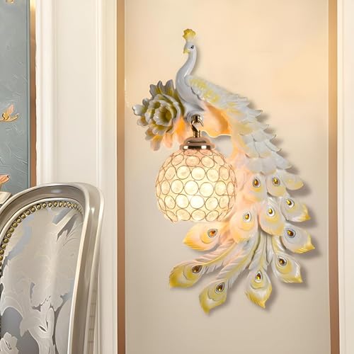 Image of Modern LED Wall Sconces, Resin Peacock Wall Lamp, Creative Living Room TV Background Wall Decorative Bracket Lamp, Modern Bedroom Bedside Wall Lamp, Aisle Stair Lamp (White)