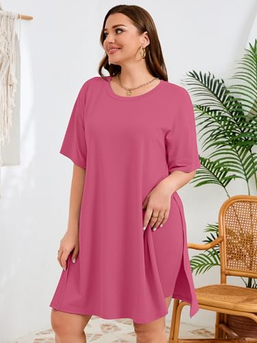 AusLook Plus Size Lounge Set for Women 2 Piece Outfit Oversized Tunic Top and Biker Shorts Purple Red 4X Matching Set Side Slit Casual Comfy Summer Outfit Travel Airport Look Maternity Friendly Sets — view 5