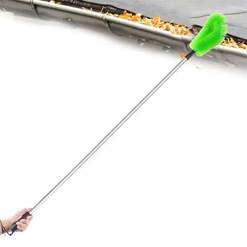 Extendable Gutter Cleaning Brush - Handheld Drain Cleaner with Stainless Steel Rod for Easy Roof & Gutter Maintenance, No Ladder Required, Efficient & Durable Tool