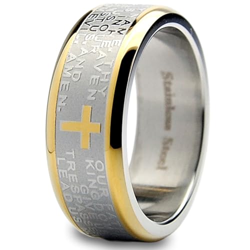 Metal Masters Men's 8MM Goldtone Plated Stainless Steel Lord's Prayer Ring Size 10.5