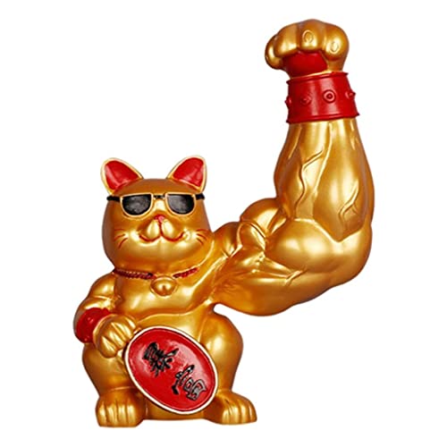 DXEHSEUY Brazo muscular chino de la suerte, figura de gato de la fortuna, brazo agitando para coche, dorado 1