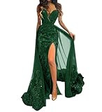 JAEDEN Prom-Dress-for-Women 2024 Long Lace - Formal Evening Gowns Slit Mermaid Dark Green US2