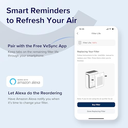 Image of LEVOIT Genuine Vital 200S-P Air Purifier Smoke Remover Replacement Filter, Supports HEPA Sleep Mode, 4-in-1 High-Efficiency Activated Carbon Filter, Vital 200S-RF-SR, 1 Pack, Blue