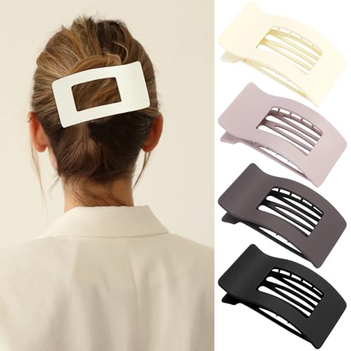 Velscrun Flat Hair Clips for Women Girls, Matte Lay Flat Claw Clips, Strong Hold Large Side Hair Clip All Hair Types, French Duck Billed Non Slip Grip Daily Styling Matte Nature Hair Jaw Claw Clip