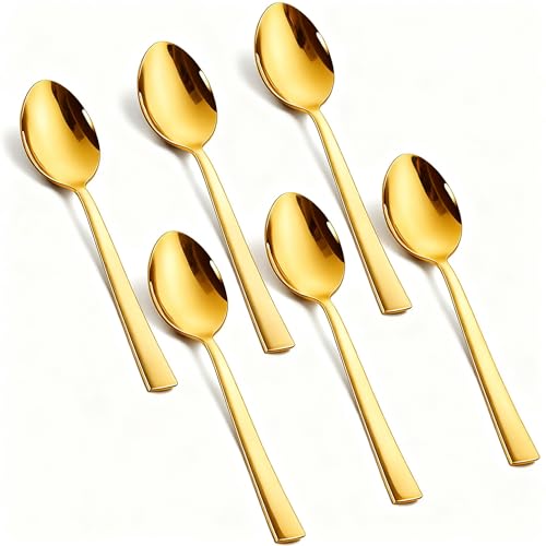 Kucensi Lot de 6 cuillères à café en acier inoxydable doré, 14 cm (5,5 pouces), ustensiles de cuisine pour café, espresso, dessert, ensemble de cuillères pour ménages, restaurants, cafétérias