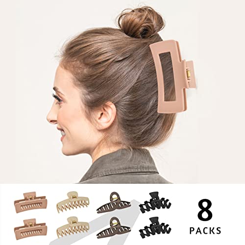 8 Pcs Large Hair Claw Clips 4.1" Non-Slip Big Square Matte Hair Claw Clips For Women Girls, 4 Styles4 Colors Strong Hold Banana Clips For Thick Thin Hair 90'S Vintage Hair Clip #TOP4