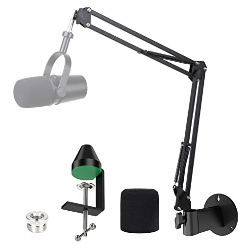 YOUSHARES MV7 Wall Mount Boom Arm Stand with Mic Windscreen and Table Mount Clamp, Mic Stand Arm with Pop Filter Compatible with Shure MV7 and Shure MV7X Microphone by YOUSHARES - Used condition - US$18.83