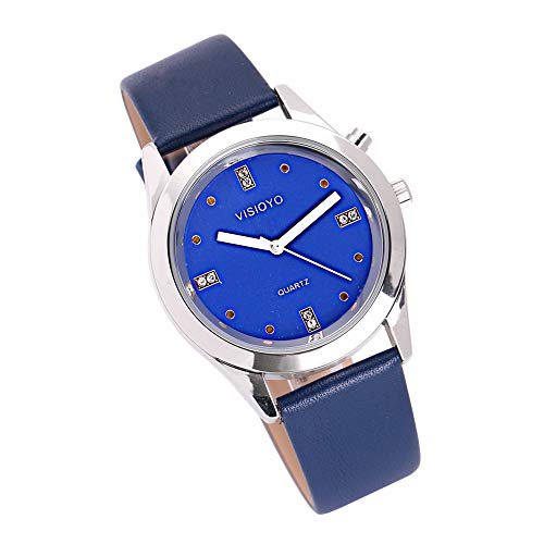 VISIONU English Talking Watch with Alarm, Talking Date and Time, Blue Dial (Blue Leather Strap TESBL-2104U)