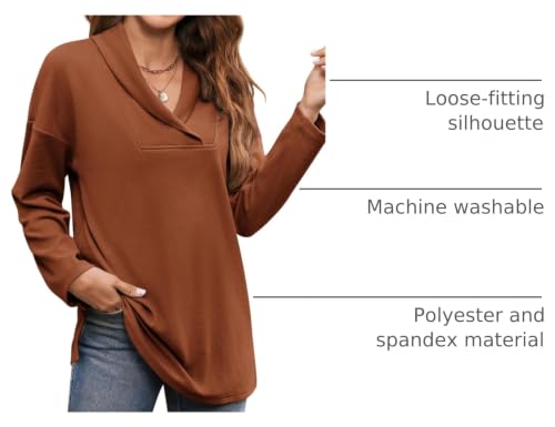Image of Women's Long Sleeve Tops Fall Shawl Neck Tunic Tops for Leggings Casual Blouse Sweatshirt