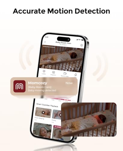 Image of Momcozy Smart Baby Monitor, 2K HD & Night Vision Contact-Free Baby Monitor | Sleep Summary, Electric Safe Fence, Cry /Motion Detection & Auto Soothing, 2.4 /5GHz WiFi, 2-Way Audio, No Subscription, BM08