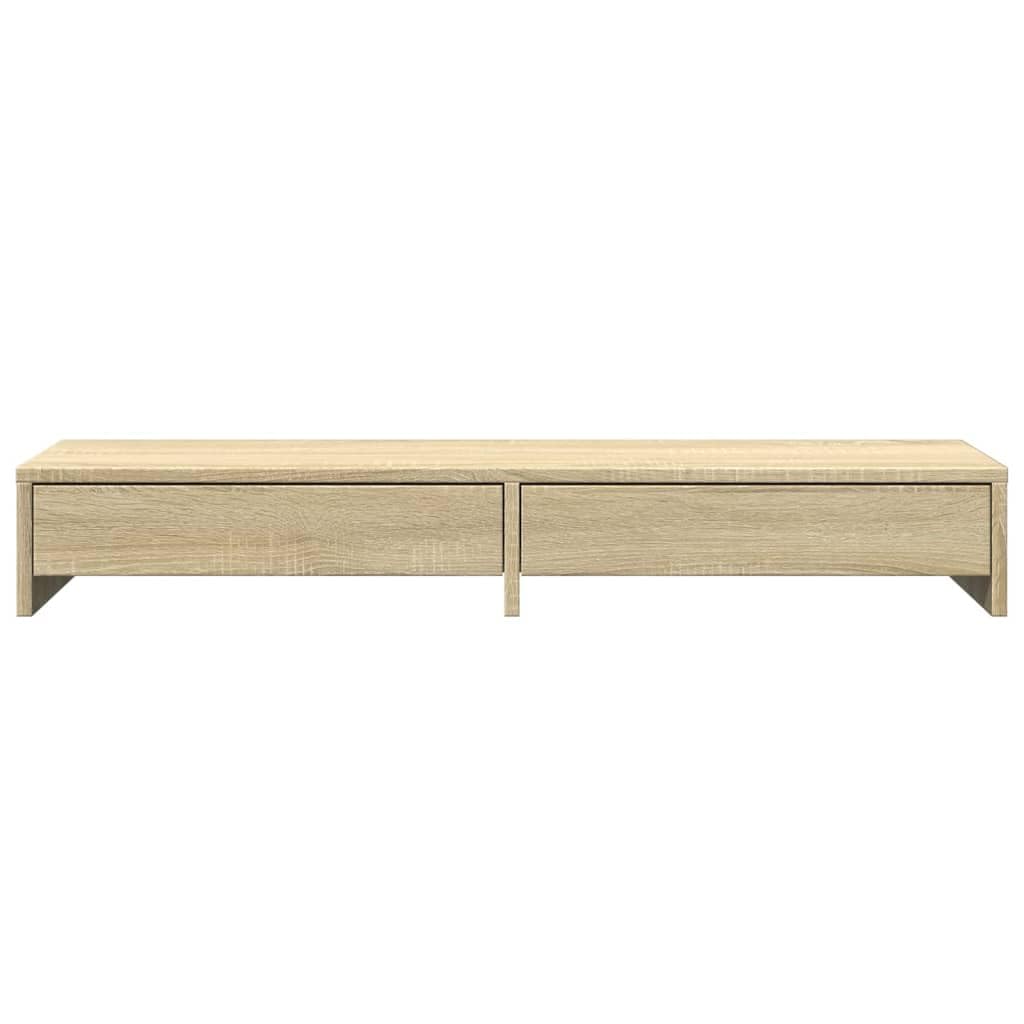 Soporte para monitor doble de madera con 2 cajones, 100 x 27 x 15 cm, resistente a la humedad y fácil de limpiar