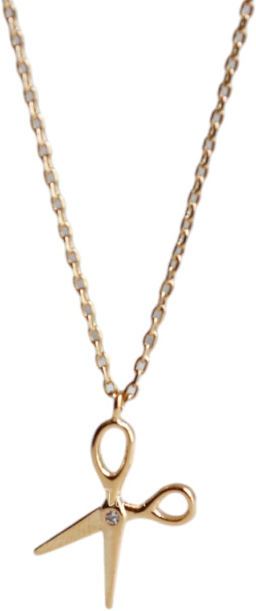 Realistic Scissor Charm necklace with Single Crystal, 18K Gold Plated Brass Jewelry, Hair Stylist Pendant Perfect Gift by Emma's Gems