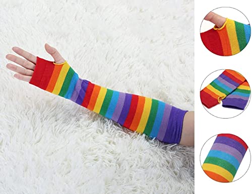 Image of Women's Long Knitted Fingerless Gloves Thumbhole Stretch Arm Warmers