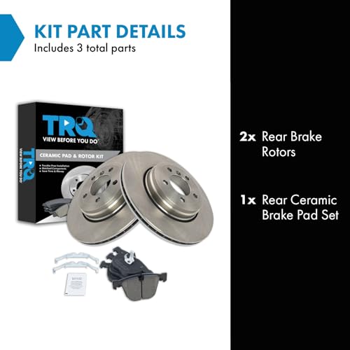 Image of TRQ Rear Brake Pad and Rotor Set Ceramic Compatible with 2008-2010 BMW 535i 2004-2005 545i 645Ci 2006-2010 550i 2007-2010 650i