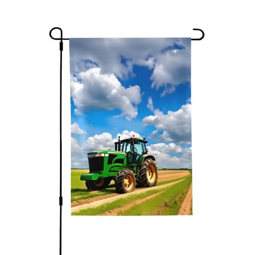 Tractor Under Blue Sky And White Clouds Outdoor Double Sided Flag 71 * 102cm, Lightweight Lawn Banner For Garden Porch All Season Decor