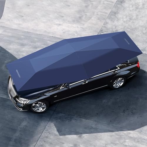 SOTIKARERY Carpa Paraguas para Automóvil Completamente Automática Disponible 4,2/4,8/5,2 M,con Remoto,Toldo Plegable para Coche,Ligero y Portátil,Fácil de Instalar,Uso Exteriores 4.8mBlue