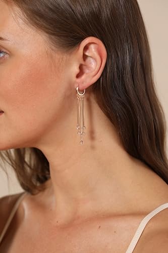 LUCA SMITH Tassel Chain Drop Dangle Small Hoop Earrings CZ Star Moon Teardrop Water Droplets Shaped Dangle Drop Earrings for Women Teen Girls2
