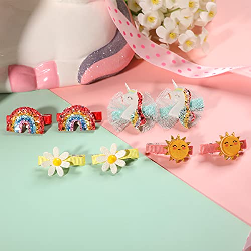 Pinksheep Unicorn Hair Clips Barrettes Alligator Hair Clips For Baby Girls, 6 Pairs/12 Pack Rainbow Cloud Shaped Hair Pins, Flower Cute Hair Clips Metal Snap Barrettes Toddlers Sparkly Hair Accessories For Newborn Infant Teens Toddler Kids #TOP3
