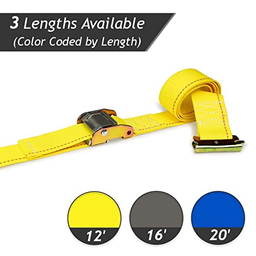 Dc Cargo E-Track Cam Buckle Straps Cargo Tie-Downs, (Pack Of 2) 2 X 12 Heavy Duty Yellow Polyester Tie-Down Cam Buckle Straps, Strong Cam Buckle Strap, E-Track Spring Fittings, Tie Down Motorcycle #TOP6