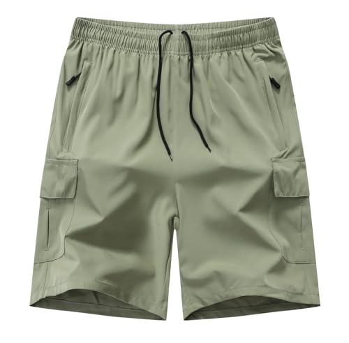 HONCAN Boys Cargo Shorts, Outdoor Quick Dry Hiking Shorts, Lightweight Athletic Short with Zipper Pockets, 9069-l.green, 13-14