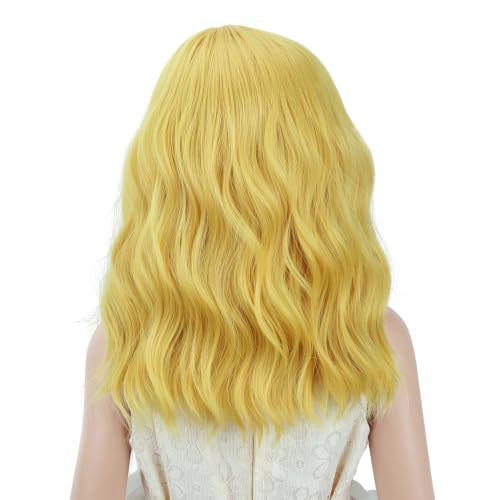 Image of PATTNIUM Golden Short Curly Wavy Wigs for Kids Girls Golden Blonde Side Part Shoulder Length Heat Resistant Synthetic Wig Halloween Cosplay Costume Party Daily Wigs