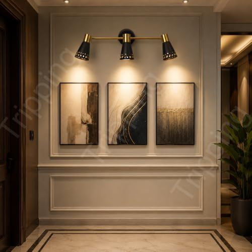 Image of TRIPPING 9 Watt Adjustable COB 3-Head LED Mirror Light with 3-in-1 Light Color (Warm White, Natural White, White), Black & Gold Metal Spotlight Wall Lamp for Dressing Table, (43 x 15 x 9 cm)
