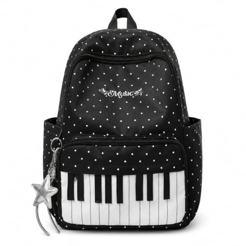 Mochila de piano de lunares Y2k con tirantes acolchados y colgante extraíble